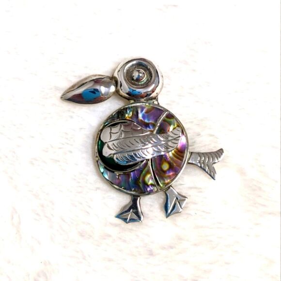 Vintage /Rare Mexico Sterling Silver & Abalone Whimsical Toucan Brooche - Picture 2 of 10